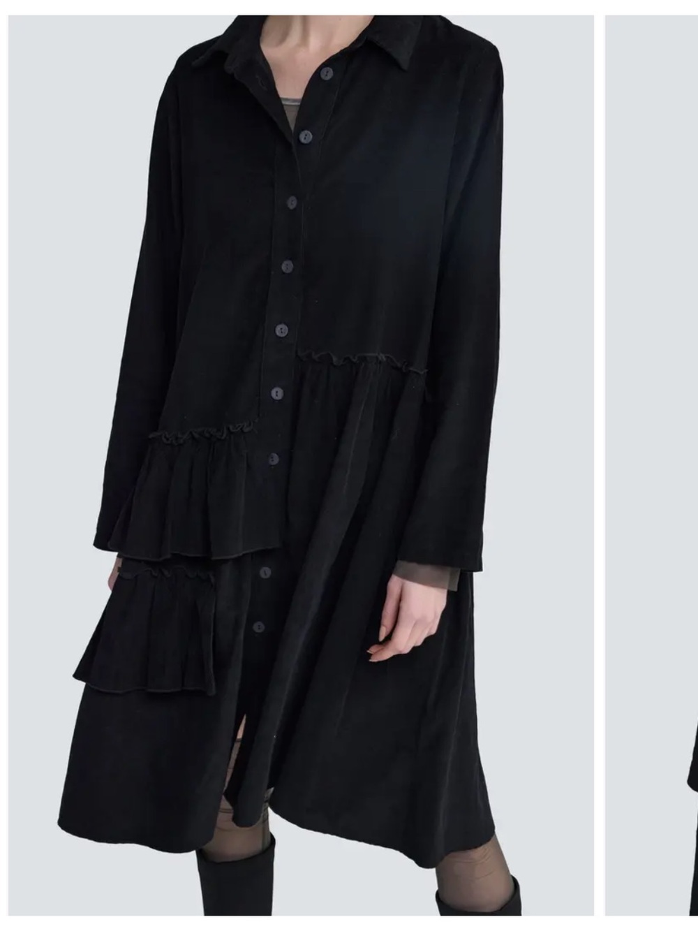 Luukaa lagenlook Isolde ruffled corduroy shirt dress button front size 10 fall